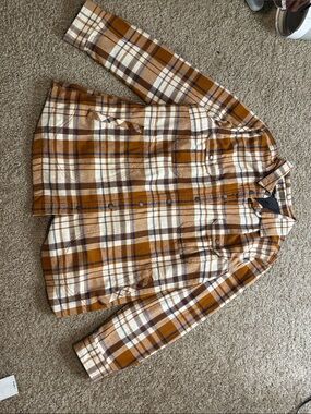 Duluth Trading Co Brown White Plaid Shirt Jacket